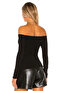 Women's Black Strapless Off Shoulder Long Sleeve Bodycon Silk Jersey Blouse - 3