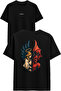 Angel and Demon Design Printed Black Oversized t Shirt