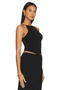 Women's Black Zero Sleeve Asymmetrical Cut Low Waist Sandy Fabric Crop Top - 2