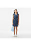Women's Classic Fit Sleeveless Navy Blue Linen Blend Dress - 3