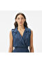 Women's Classic Fit Sleeveless Navy Blue Linen Blend Dress - 4