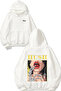 سويت شيرت Hush Yellow Design Back مطبوع أبيض بغطاء رأس