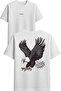 Black Eagle Design Printed White Oversized T-Shirt