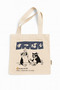 Japanese Cat Printed Canvas Tote Bag with Velcro and Inner Pocket