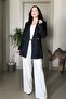 Gold Button Detailed Striped Blazer Jacket - 3
