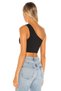 Women's Black One Shoulder Zero Sleeve Bodycon Ribbed Camisole Basic Crop Top - 3