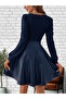 Women's Navy Blue Leather Skirt Dress (Without Belt) - 3