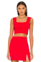 بلوزة نسائية قصيرة بياقة مربعة حمراء وحمالات سميكة من قماش الساندي ذو طبقتين