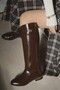 Daily Flat Sole Detachable Belt Buckle Riding Boots Women's Shoes Bitter Brown - 2