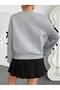 Stylish Bow Detailed Gray Crew Neck Winter Women's Sweatshirt - 5