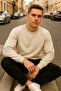 Men's Relax Fit Winter Cream Basic Sweater - 3
