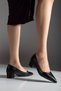 Women's Genuine Leather Black Pointed Toe Special Design Classic Heeled Shoes - 4