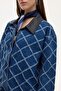 Women's Patterned Leather Collar Zippered Jean Jacket Blue - 4