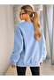سويت شيرت أزرق قصة فضفاضة للنساء 3 خيوط ش مبطن بالصوف قماش سميك ذو ملمس ناعم مريح للاستخدام اليومي - 4