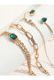 Set of 4 - Gold Tone Bracelets with Green Accent - 6