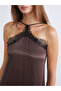 Soulife Brown Halter Neck Lace Satin Dress - 3