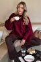 Burgundy Crew Neck Knit Pattern Women's Knitwear Sweater Mg2601 - 7