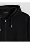 Black Standard Fit Hooded Men's Zippered Sweatshirt - 6