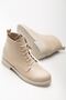 165-225 Beige Leather Lace-Up Zippered Casual Women's Boots