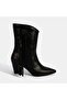Women's Black Tassel Detailed Heeled Leather Boots - 2