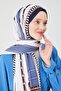 Navy Blue Chain Pattern Violet Medina Silk Shawl - 4