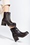 5109-3022 Brown Zippered Thick Heeled Casual Women's Boots
