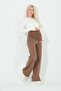 Maternity Stretchy Abdominal Band Adjustable Waist Thermal Wide Leg Sweatpants Brown - 2