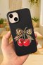 Cherry Leopard Bow Pattern Silicone Shock-Absorbing Rubber Case Compatible with iPhone 14 Plus and 15 Plus