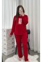 Red Print Detailed Long Sleeve Milan Pajama Set - 3