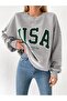 Women's Oversized Usa Printed Crew Neck Sweatshirt - 2