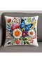 Digital Printed Punch Embroidery Look Decorative Throw Pillow Cover/ Vibrant Flowers - 4