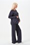 Maternity Stretchy Waistband Wide Leg Buttoned Collar Modal Tracksuit Set Smoked - 4