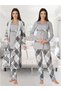 Women's Gray Long Sleeve Winter Cotton Maternity Pajama Set (Effortt)