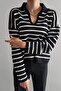 Women's Black Polo Neck Striped Long Sleeve Knitwear Sweater - 2