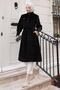 Brooch Detailed Coat Black 19279
