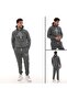 Men's Anthracite Hooded Kangaroo Pocket Fleece-Lined 3 Thread Winter Casual Tracksuit Set with Fleece Lining - 5