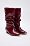 Bordo Körüklü Kadın 4 cm Kitten Üçgen Topuklu Premium Çizme TAKAW26CZ00029