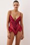 Bordo Dantel ve Saten Birliktelikli Fırfırlı Kapsız Fantezi Body THMAW26BD00003 - 2