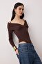 Koyu Kahverengi Carmen Yaka Uzun Örme Sandy Body TPRAW26BD00022 - 2