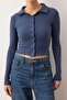 İndigo Düğme Detaylı Vücuda Oturan Crop Polo Yaka Fitilli Esnek Örme Bluz TWOAW22BZ0522 - 3
