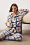 Lacivert Nakışlı Ekoseli Polar Kışlık Örme Pijama Takımı THMAW24PT00175
