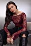Koyu Bordo Regular Fit Kayık Yaka Dantel Esnek Örme Bluz TWOSS23BZ00795 - 2