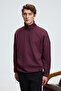 Edison Men's Half Zipper Sleeve Printed Stand Collar Burgundy Sweatshirt - 5