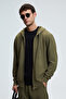 Gage Men's Hooded Metal Bird Eye Detailed Zippered Drawstring Pocket Khaki Sweatshirt - 4