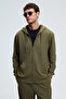 Gage Men's Hooded Metal Bird Eye Detailed Zippered Drawstring Pocket Khaki Sweatshirt - 5