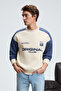 Monty Men's Round Neck Printed Shoulder Relaxed Fit Beige Sweatshirt in Green - 3