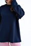 Women's Navy Blue Relax Fit Comfortable Cut 100% Cotton Long Sleeve Crew Neck Basic T-Shirt - 6