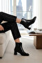 Women's Black Patent Leather Genuine Natural Leather Size 35-41 Thick Heel Square Toe Boots & Booties