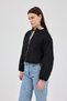 Black Balloon Sleeve Zippered Lined Short Women's Jacket 3053A - 2