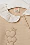 Seasonal Long Sleeve Baby Girl Romper with Collar, 100% Cotton, Snap Fasteners, with Booties, 3-9 Months, Beige - 7
